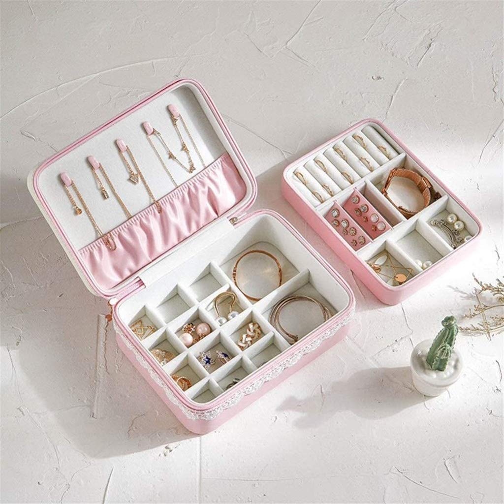 Boîte à Bijoux avec étui à Bijoux de Voyage Portable Organisateur de présentation de Bijoux à 2 Couches Étui de Rangement Polyvalent pour Bijoux, bagues, Montres