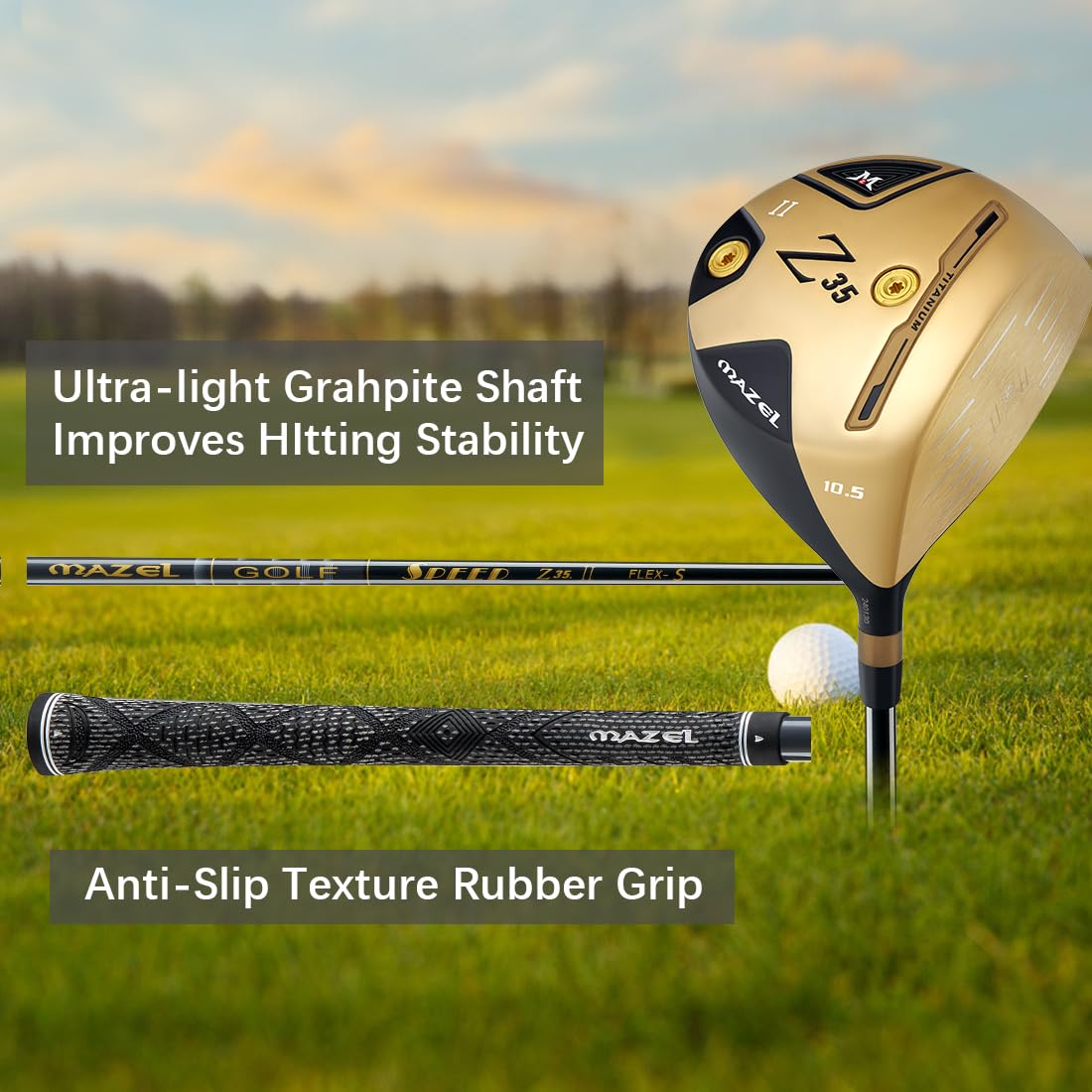 MAZEL Conductor de golf de titanio para hombre, 460 cc, diestros, diseño de cara de copa premium que maximiza la distancia de la pelota