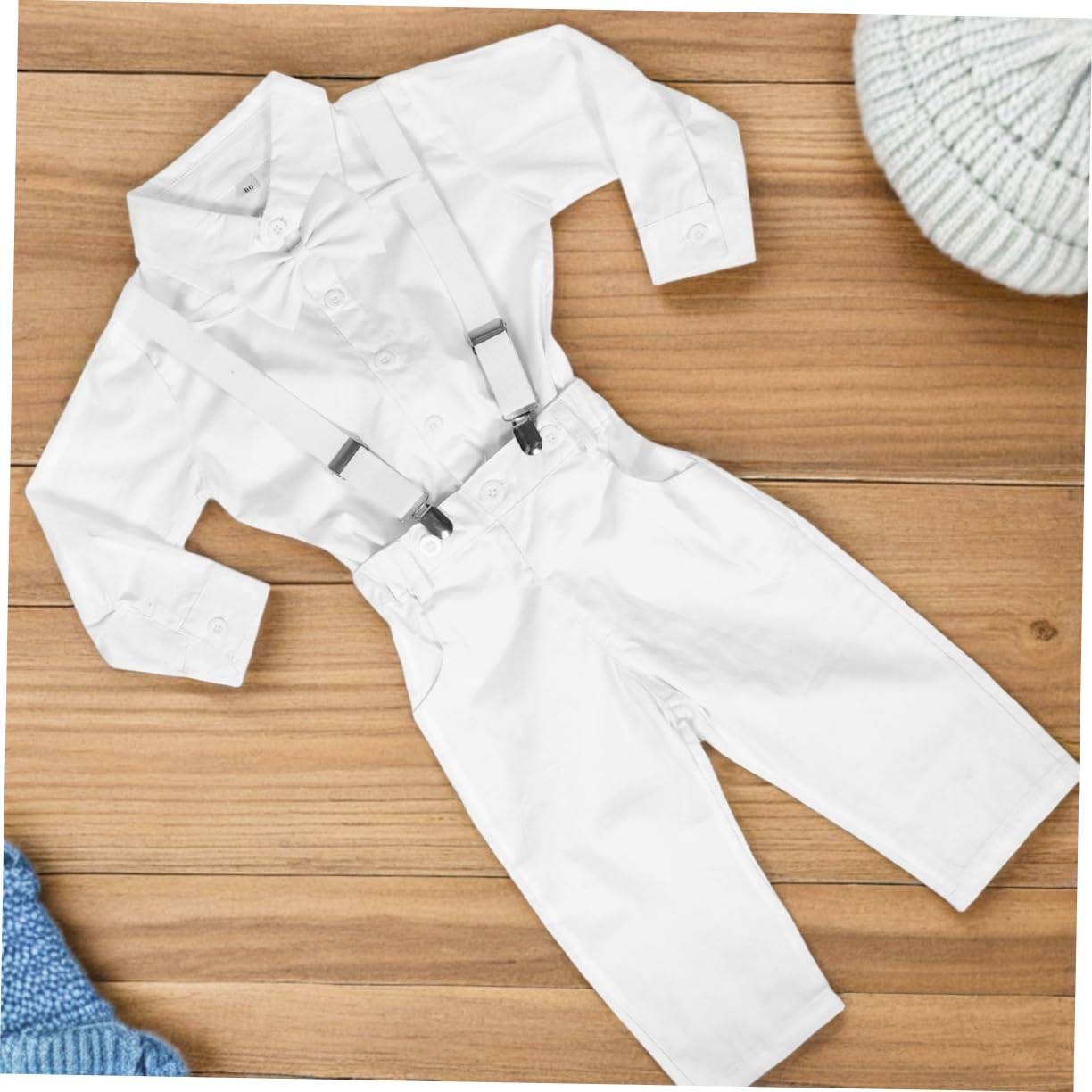 Beavorty Tenue De Gentleman Pour Bébé Chemise Habillée À Manches Longues Pour Bébé - Avec Pantalon À Bretelles À Nœud Pour Événements Formels Et Célébrations Taille Cm