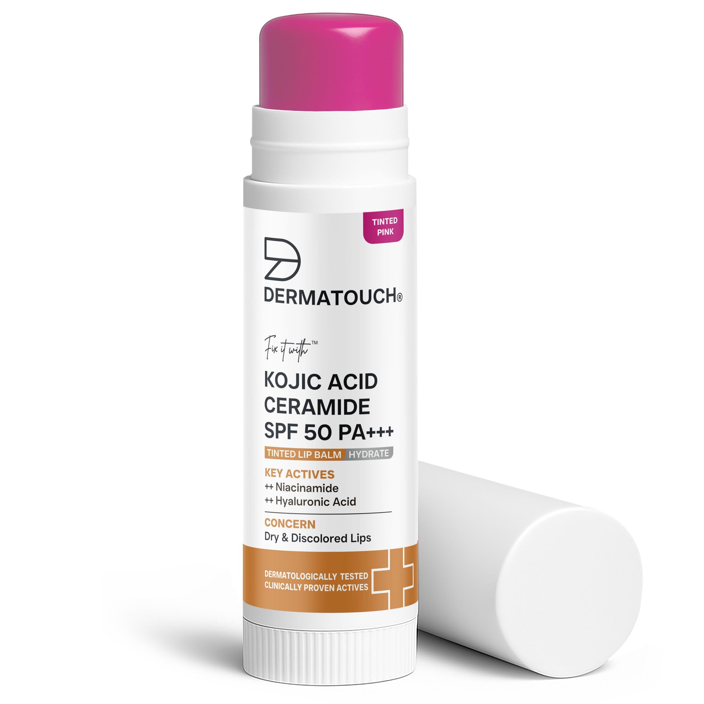 DERMATOUCH Kojic Acid Ceramide SPF 50 PA+++ Light Rosy Lip Balm - 5g | Moisturizing • Sun Protection • Nourishing | Reduces Pigmentation & Heals Dry Lips