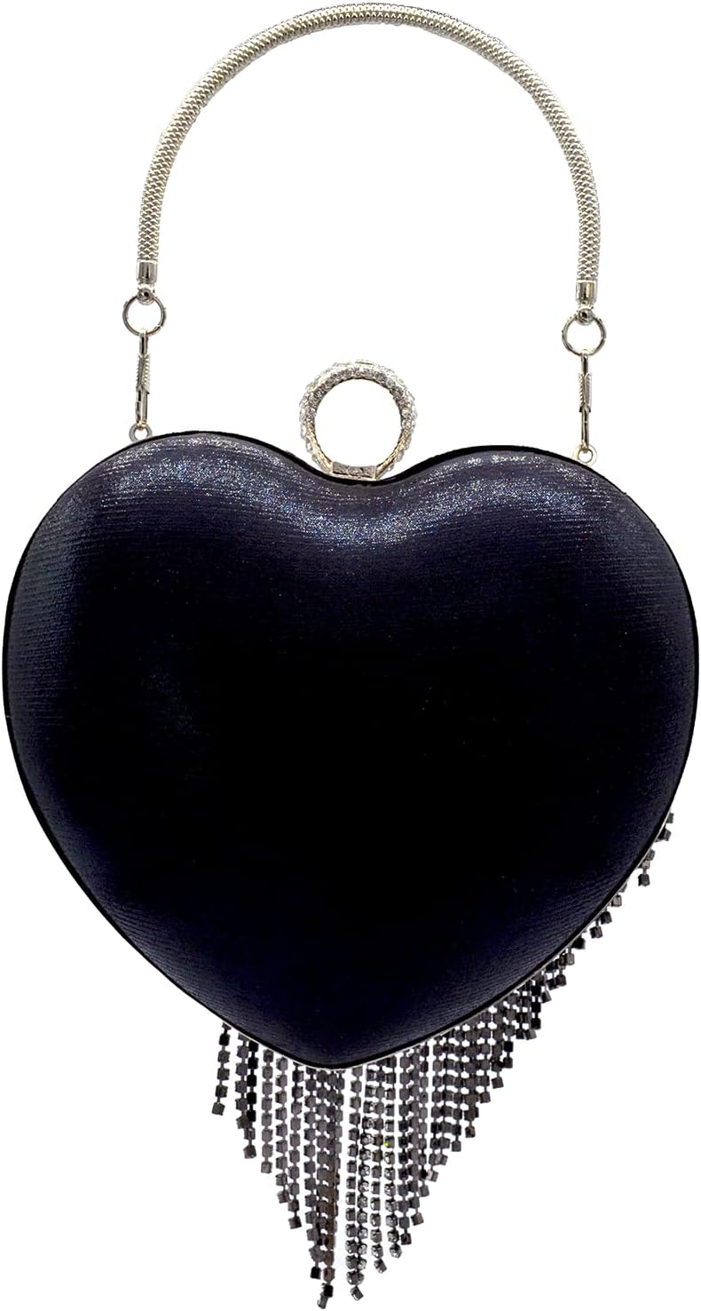 UMREN Women Luxury Heart Shape Tassel Evening Clutch Bag Rhinestones Wedding Party Purse Handbag | Luxury, Heart Shape, Tassel, Evening, Rhinestones, Wedding Party