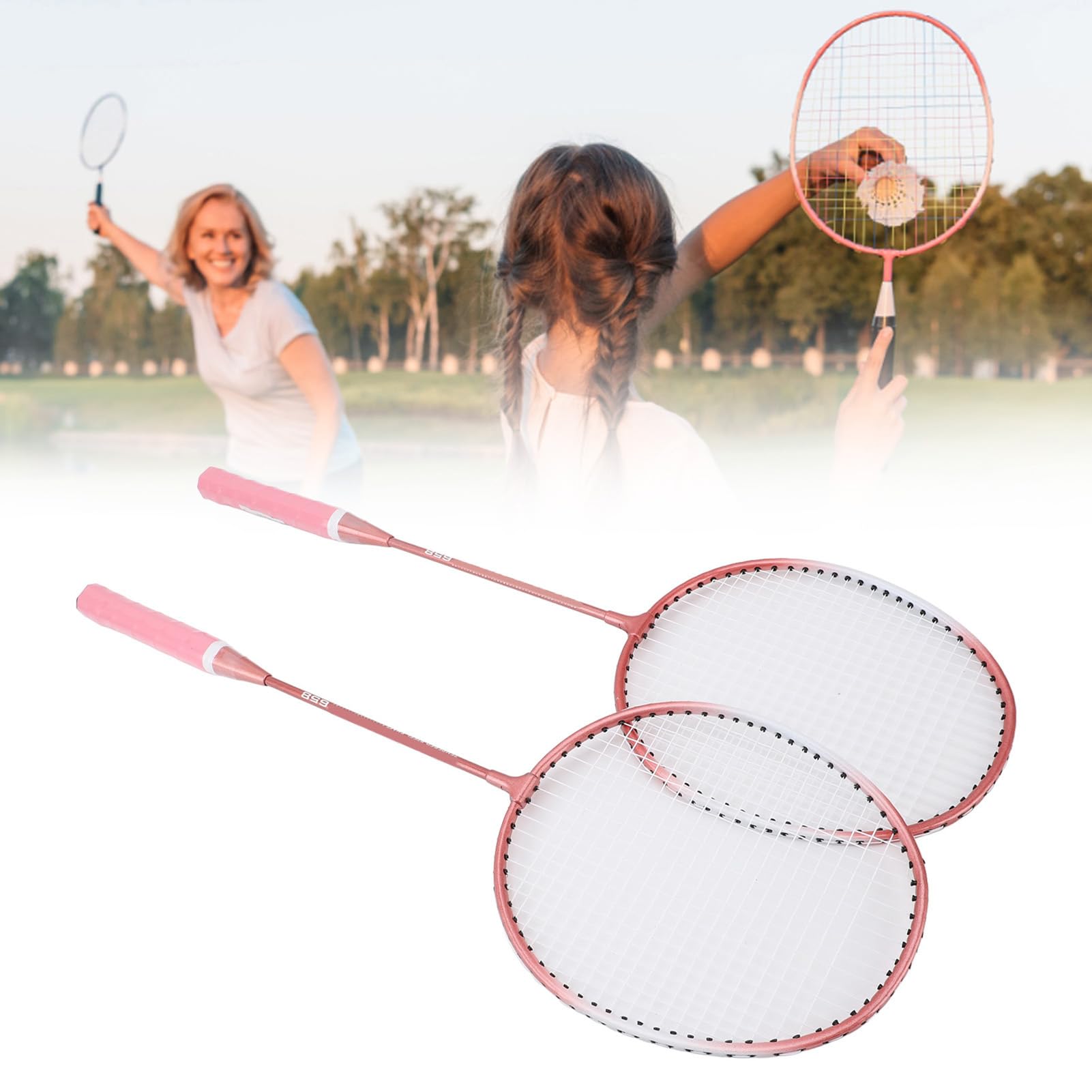 Set professionale da badminton con racchette ad alta elasticità e 3 volanti, per principianti e adulti, in lega di ferro (rosa)