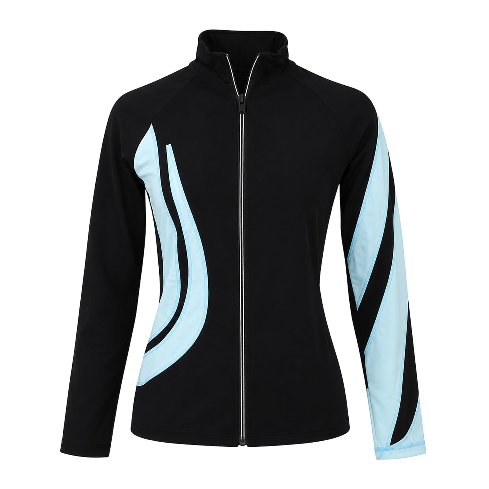 Eiskunstlauf Jacke Damen Teen Full Zip Kontrast Training Warm Up | Elastische Trainingsjacke mit Stehkragen, durchgehendem Reißverschluss und dynamischen Einsätzen for Eisbahntraining