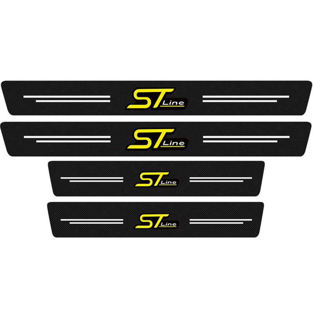 Ridgoel Yellow 4Pcs Car Door Sill Protector Kick Plate Guard For Ford Focus Ecosport Kuga Mondeo Fiesta Puma, Carbon Fiber Automobile Threshold Protection Sticker Welcome Pedal Decor Accessories
