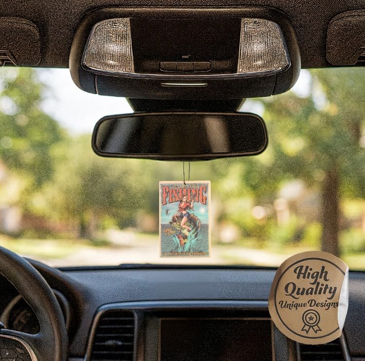 Image of Outdoor Fishing Adventure Car Air Freshener 4 Pack Scented With Premium Oils By Fresh Fresheners (Vintage Fishing)