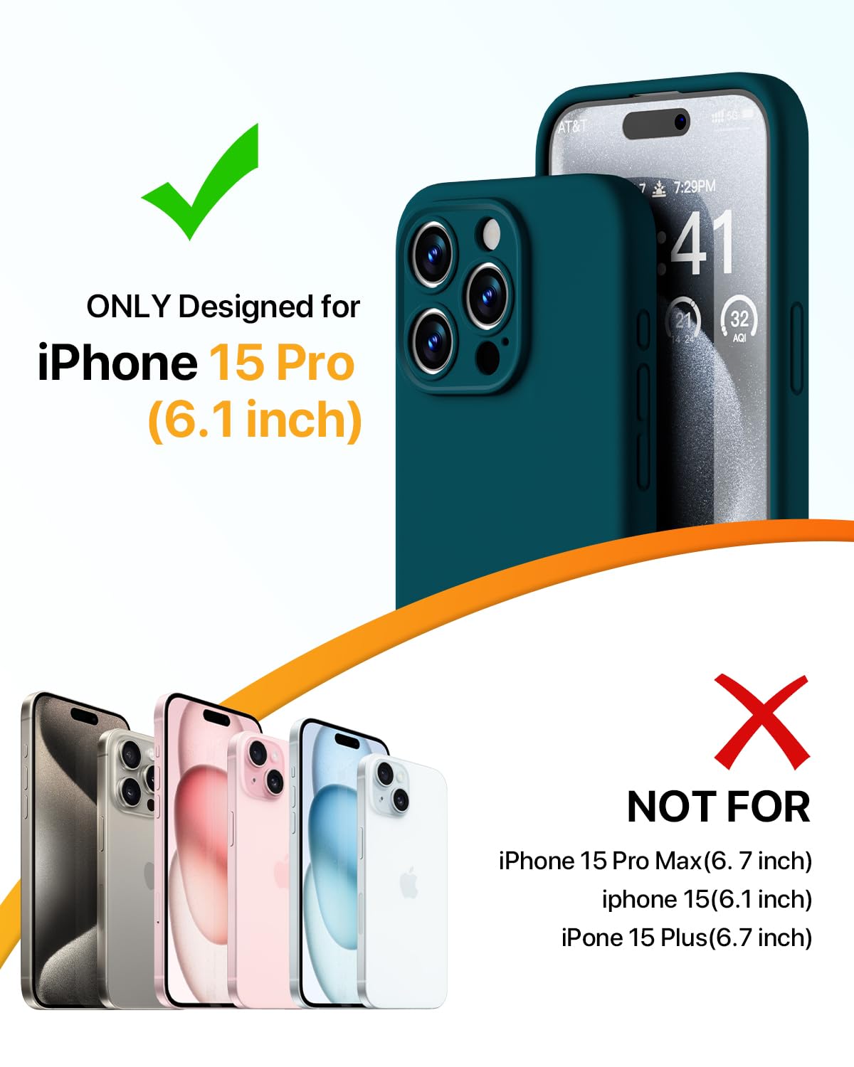 GOODVISH 3 in 1 Silicone Cover per iPhone 15 Pro 6.1" (2023), Custodia con 2 Pellicola Protettiva, Case per Cellulare Ultra Sottile Antiurto Resistente [Protezione Fotocamera], Verde Scuro