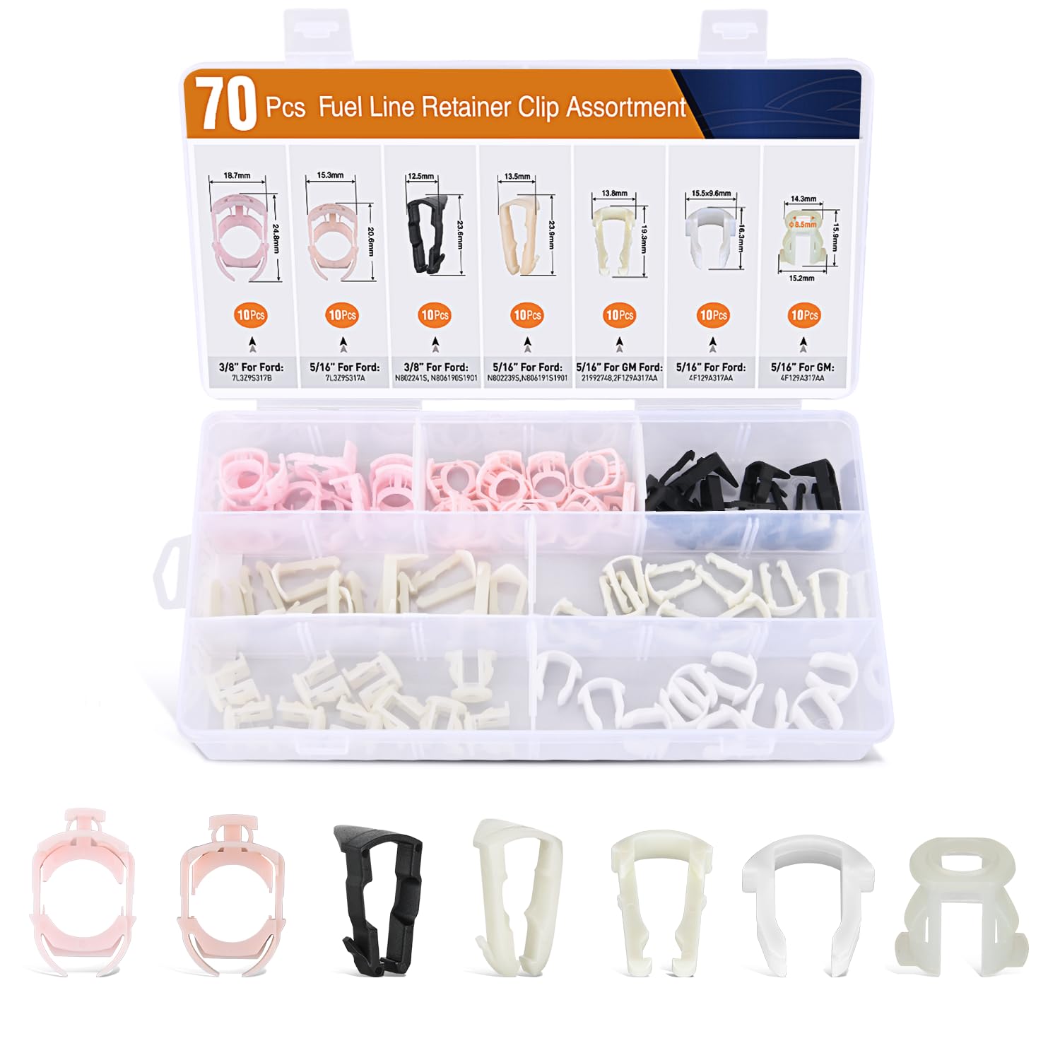 GOOACC 70Pcs Fuel Line Retaining Clips Assortment Kit 3/8" 5/16" Fuel Line Hose Pipe Retainer Clip Compatible with Ford GM