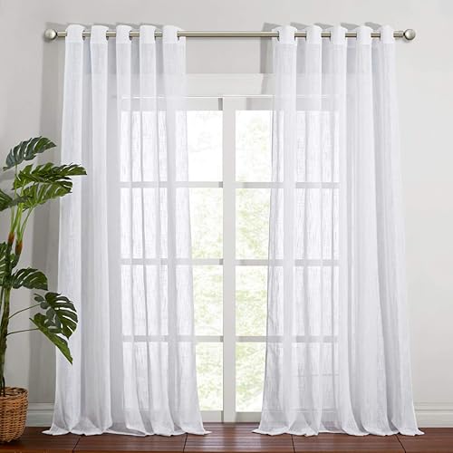 NICETOWN - Cortinas semitraslúcidas con mezcla de lino natural, paneles con ojales, decorativas, privacidad, blanco, 70 pulgadas de ancho x 95