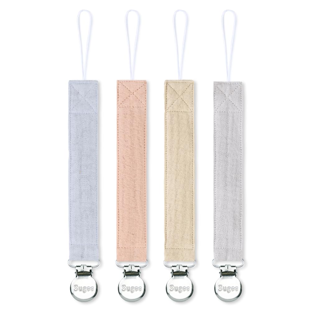 Pacifier Clip for Baby Boy and Girl - Linen Soft Fabric Pacifier Hold with Clip for Binky, Leash Soothie Holder Unisex 4 Pack (Blue）