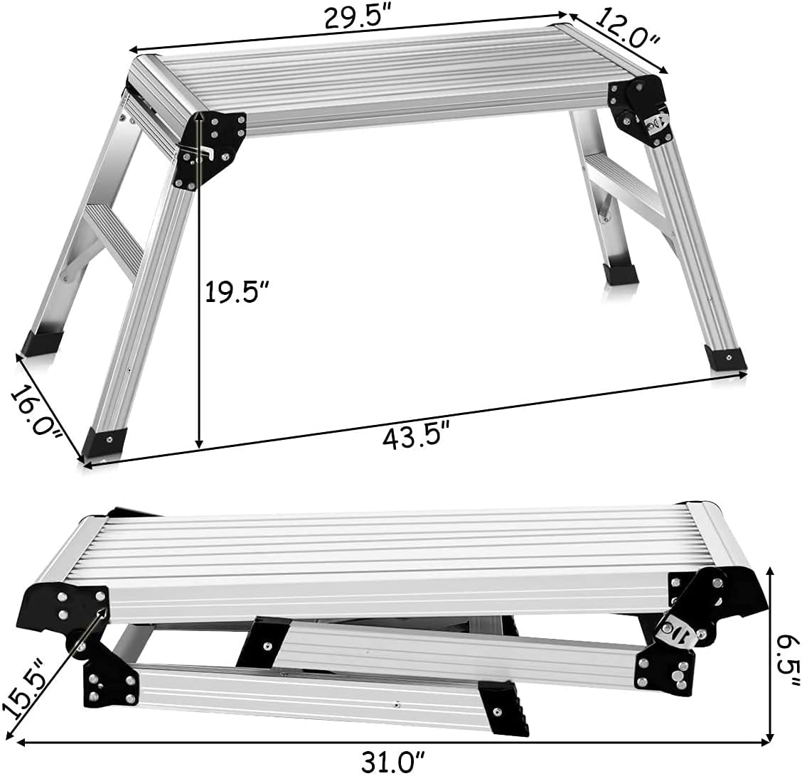 Aluminum Work Platform, Foldable Work Bench with Non-Slip Mats, Portable Bench Step Ladder, Car Wash Step Stool for Painting & Washing, Ideal for Home/Garage
