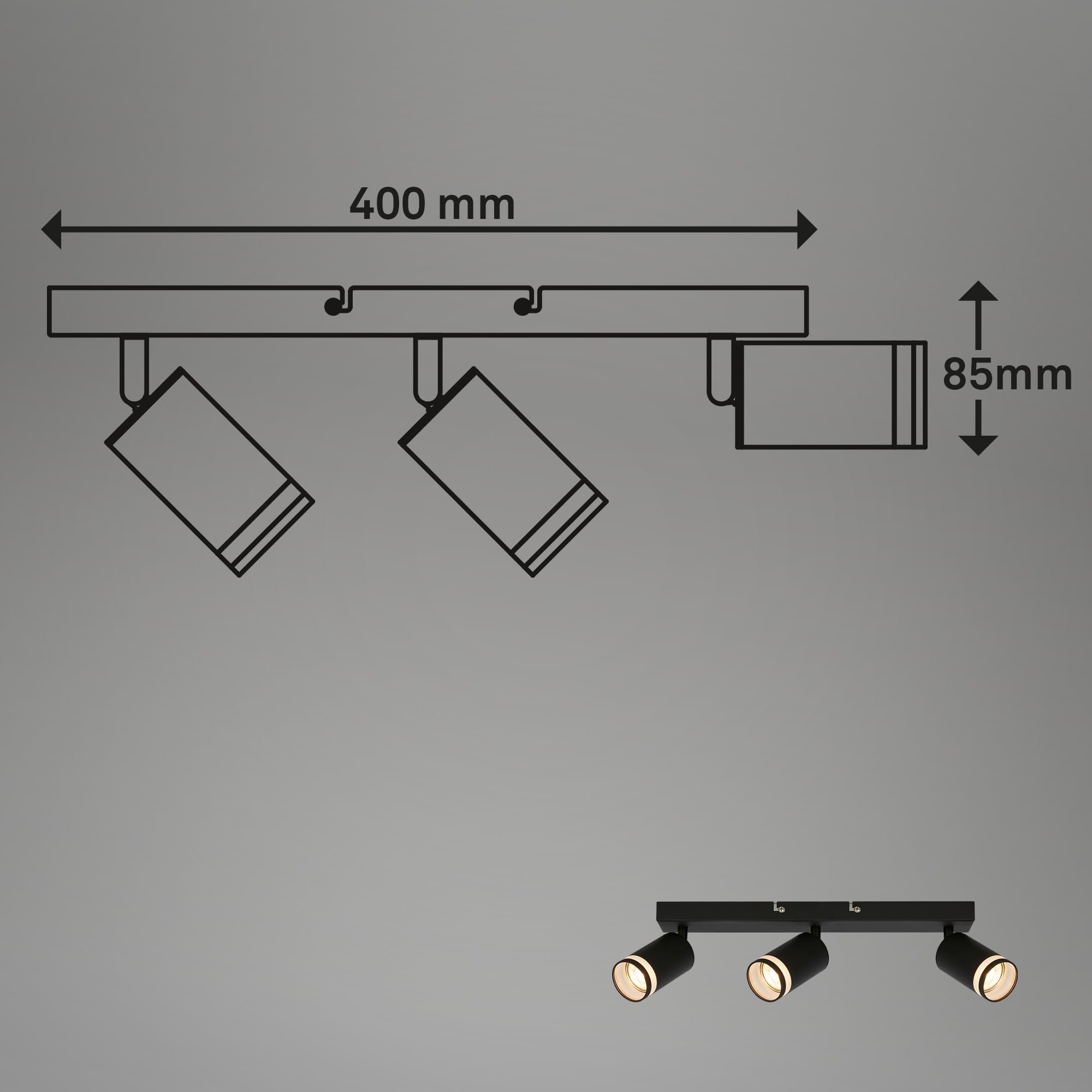 BRILONER - Lampa sufitowa z bocznym wyjściem światła, obrotowa, GU10, lampa sufitowa, lampa do salonu, lampa do sypialni, lampa kuchenna, reflektor sufitowy, 56 cm, czarna
