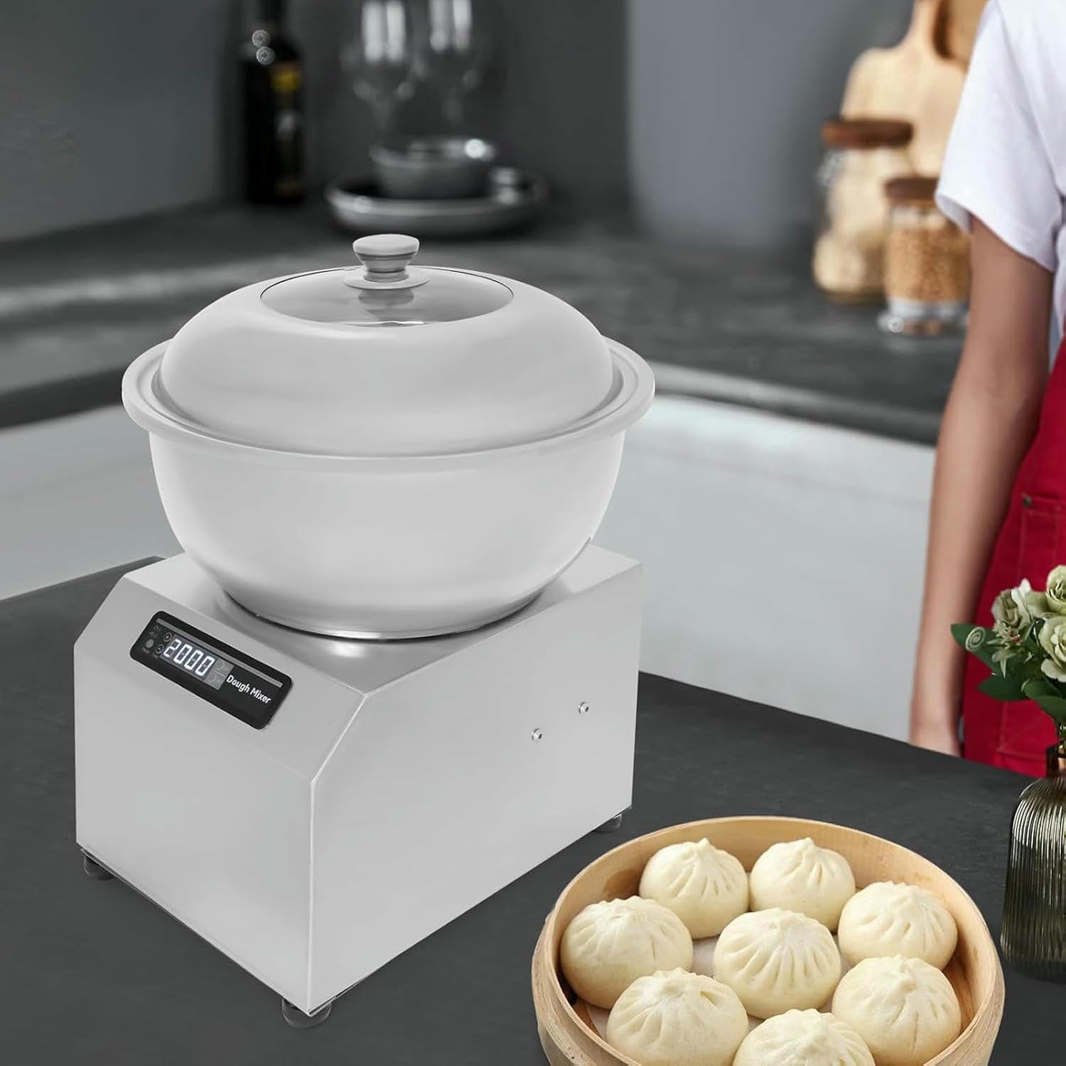 Commercial Dough Maker, 17.64 lbs Large Capacity Stainless Steel Dough Mixer, 1500W Electric Dough Kneading Machine for Bakery and Home Kitchen Use