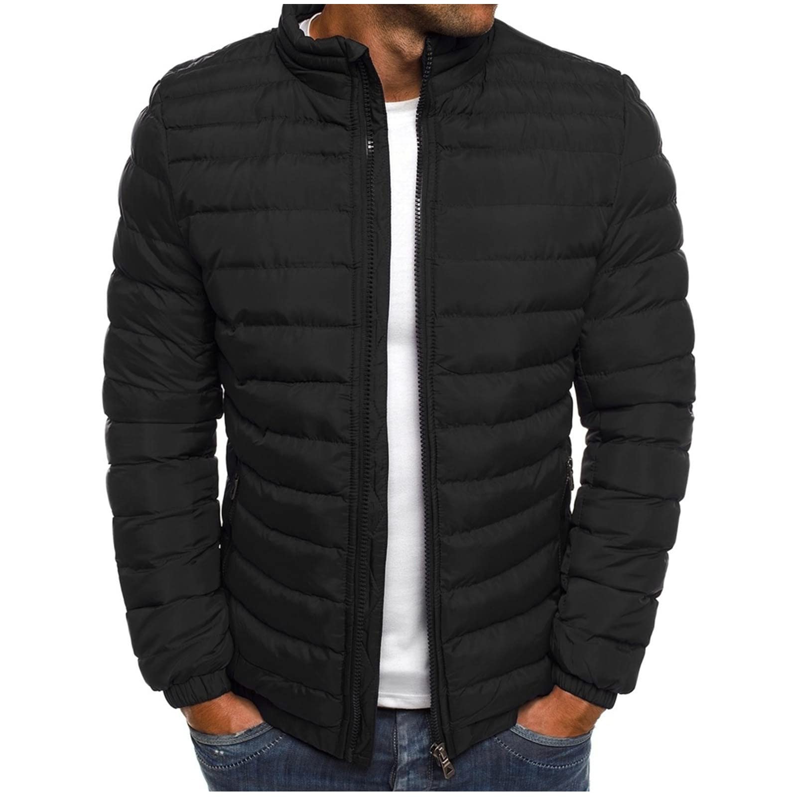 tuduoms Mens Winter Coats Warm Stand Collar Full Zip Puffer Jacket Quilted Lightweight Down Parka Jacket for Cold