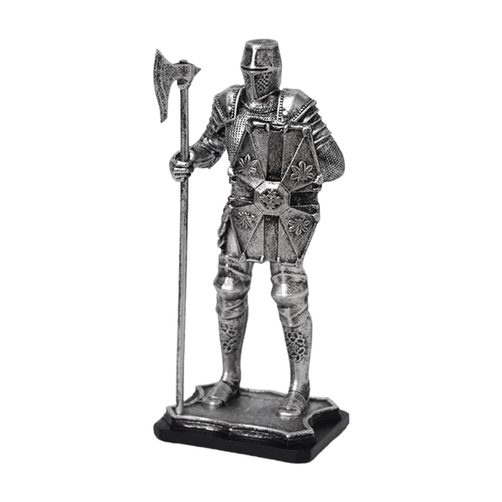 Alcxazs Silver Sturdy Knight Statue Art Decor Elegant Knight, 7.7X5.9x18 Cm
