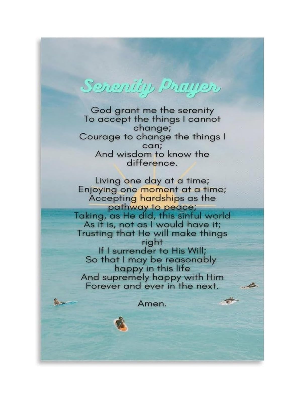 LLBOGRGGN Serenity Courage Wisdom Quote Canvas - The Serenity PrayerChristian Poem Wall-Art, Mental Health & Spiritual Decor(Framed,08X12inch(20X30cm))