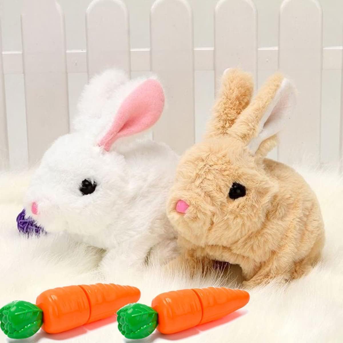 Hopping Bunny Toy, Easter Rabbit Interactive Electronic Pet Plush Bunny Toys with Sounds, Jumping, Twitching Ears - Easter Gifts for Kids (Brown+White)(pack 2)