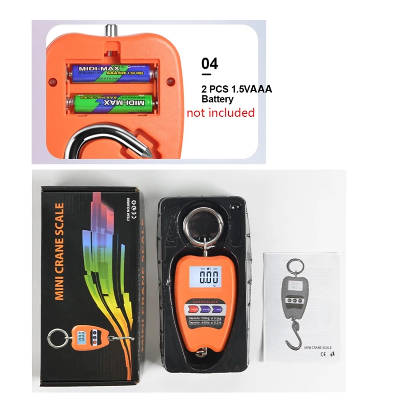 200kg ręczna elektroniczna waga wisząca haki przenośna bagażowa dla Garage Farm(Black)