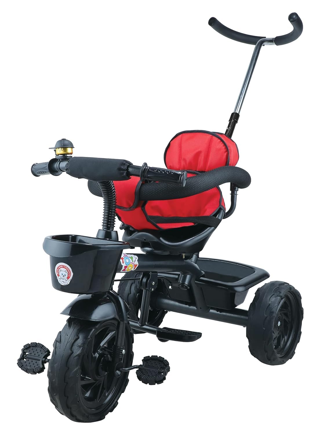 JoyRide Learn-to-Ride Trike on 3 Wheels with Safety Harness, Non-Slip Pedal,Storage Basket and Removable Parent Handle (Dark Red)