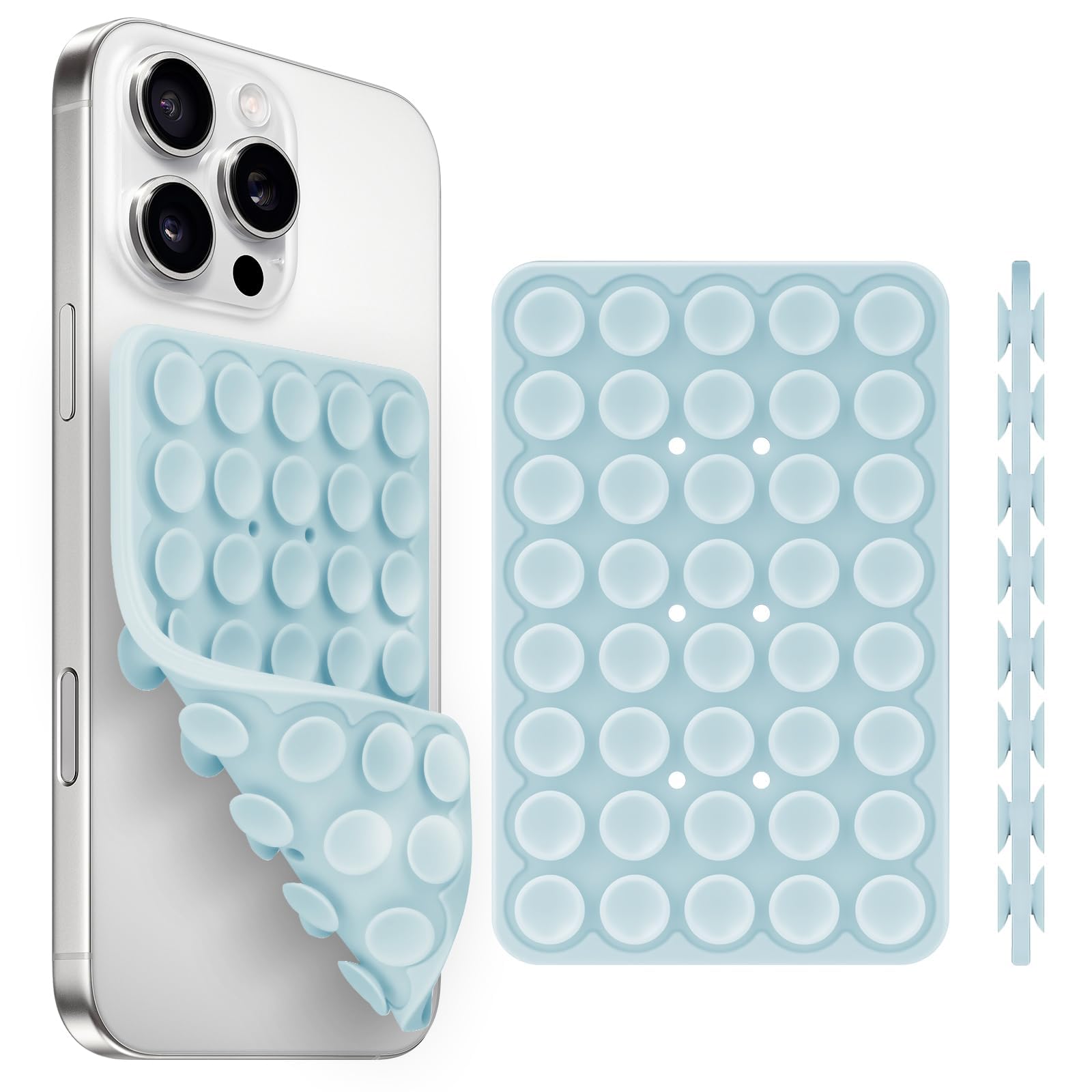 Silicone Suction Cup Phone Case Mount Double Sided, Phone Accessories Hands-Free Strong Grip Holder for Selfies and Videos, Silicon Phone Stand for iPhone and Android Light Blue