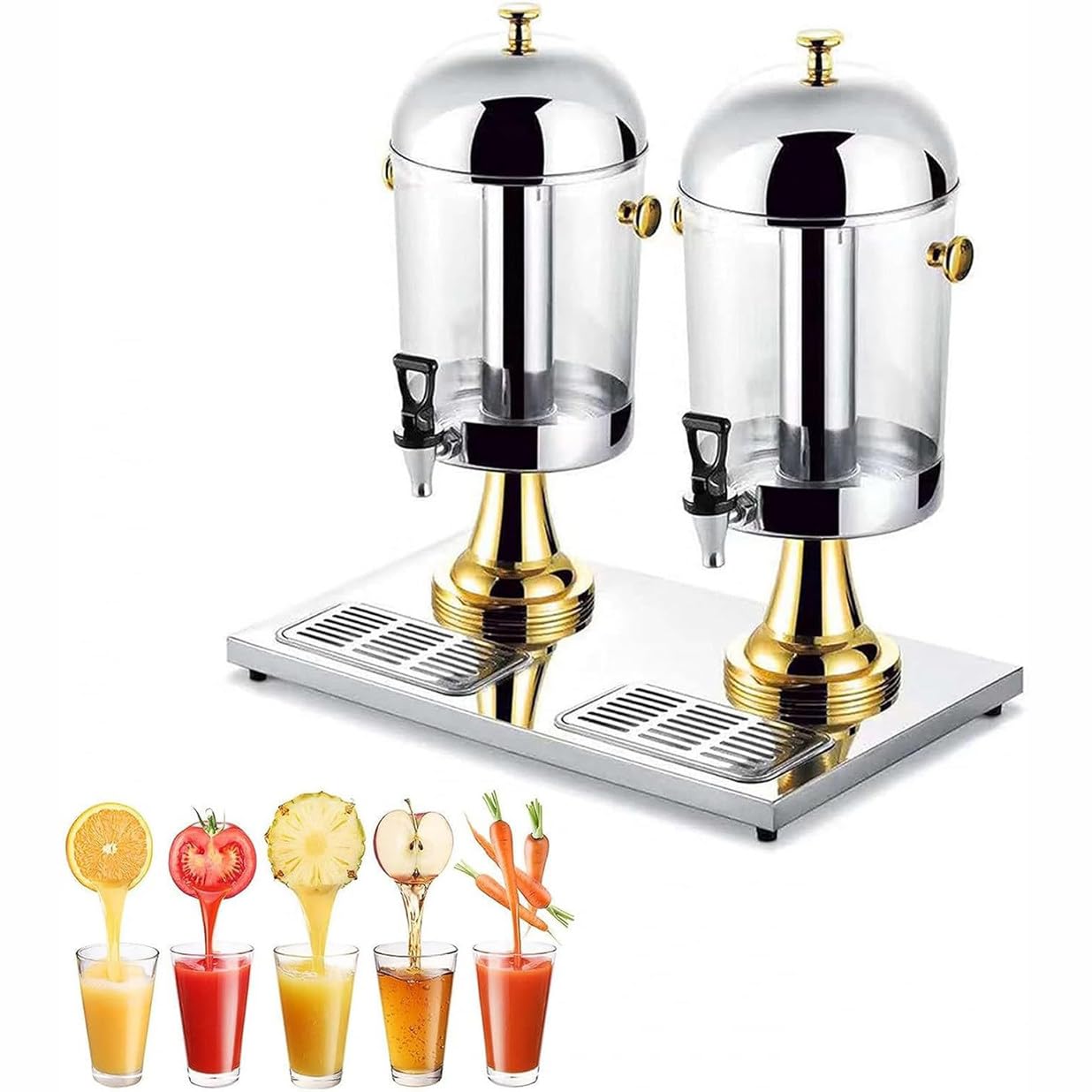 Dispenser per Bevande Succhi,Macchina Commerciale per Succhi Caldi E Freddi 16L/24L,Dispenser per Acqua per Bevande in Acciaio Inos per Succhi Di Tè,Limonata,Caffè Freddo,Cocktail,DoubleHead16L-Gold