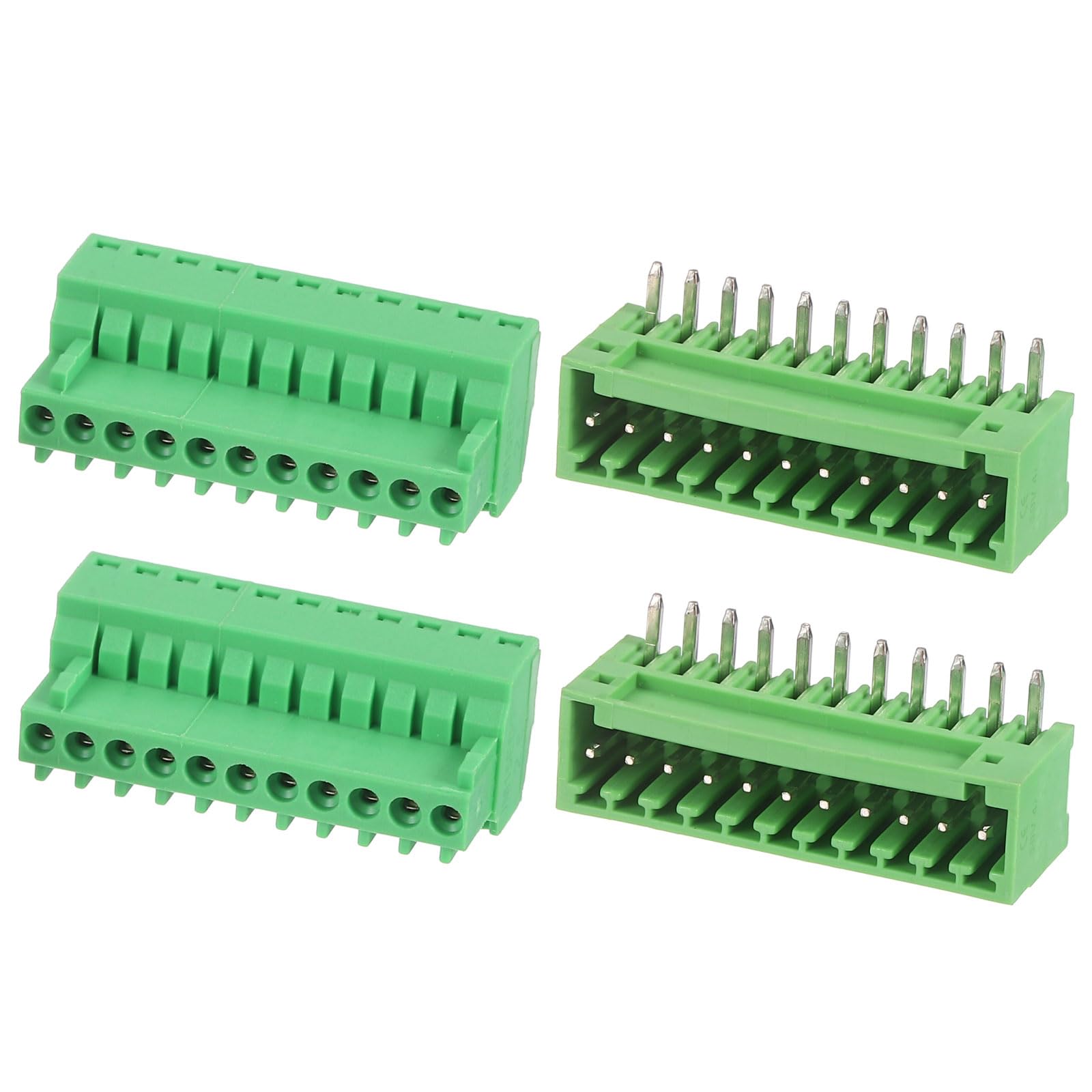 sourcing map 2 Set 11 Pin 2.54mm Pitch 125V 4A PCB Mount Screw Terminal Block Connector, Right Angle Pluggable Plug for DIY Electronics Audio Power Modules Cable