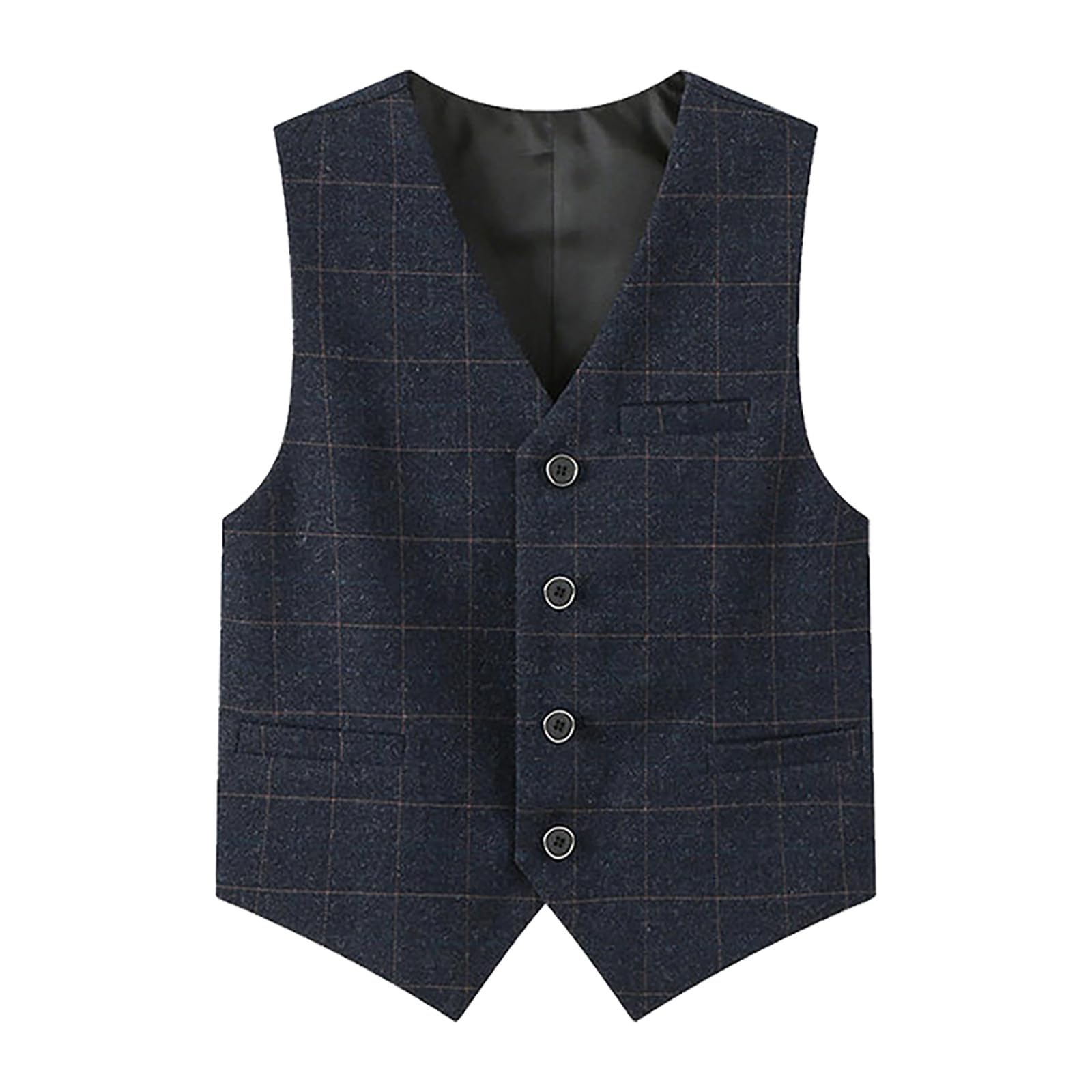 Generisch Camiseta de manga larga para niño Chaleco de traje formal con 4 botones a cuadros para niños