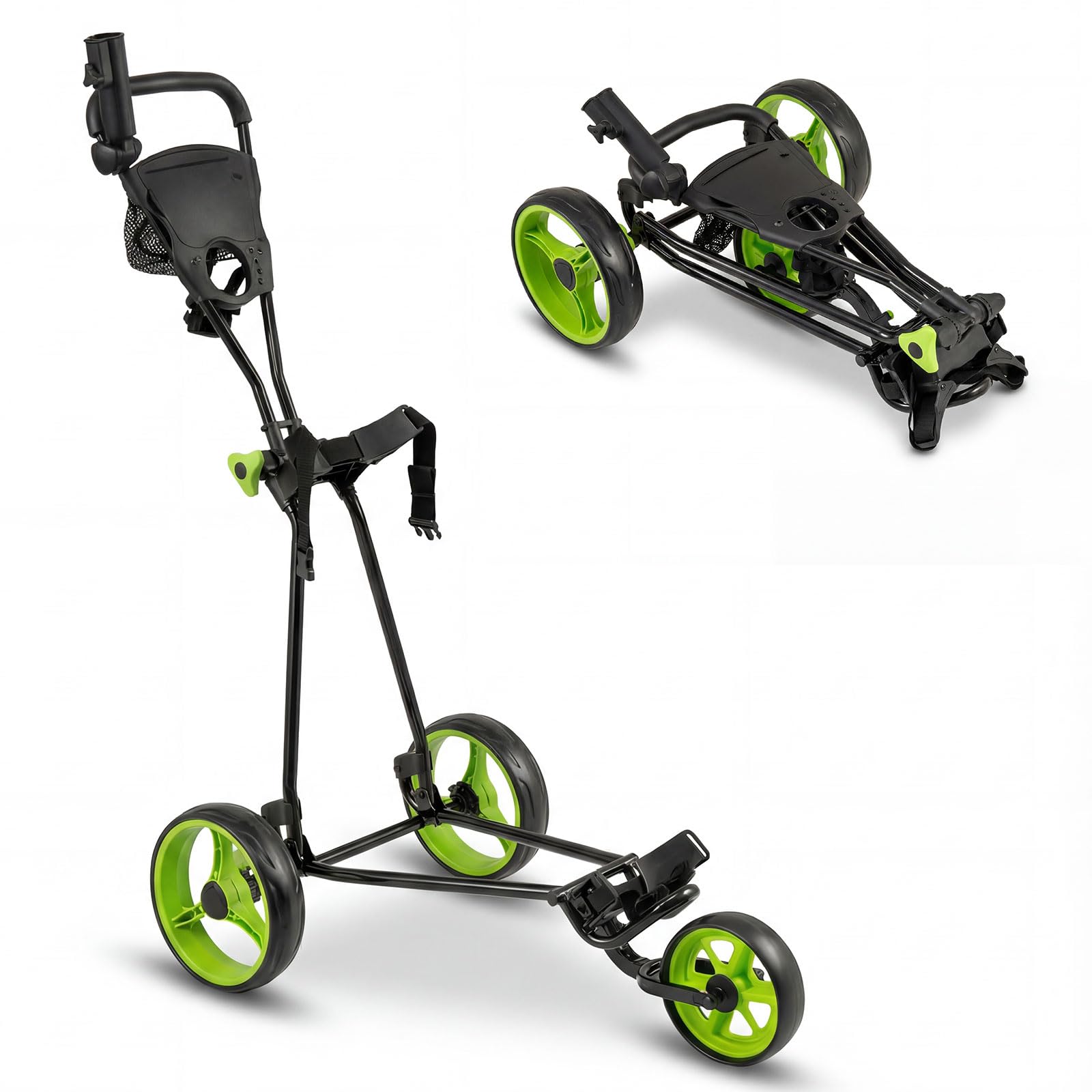 GYMAX Carrello da Golf, Pieghevole a 3 Ruote (Verde)
