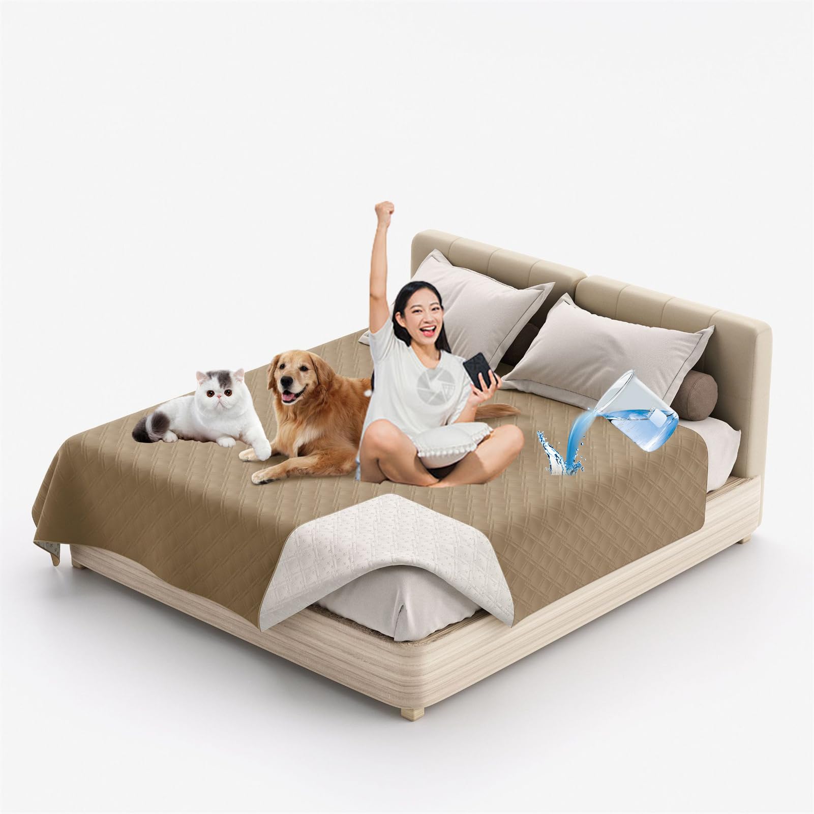 Waterproof Blanket Dog Bed Cover Non Slip Large Sofa Cover Incontinence Mattress Protectors Puppy Blankets Anti Scratches Dirty for Bed Sofa Furniture (102 x 127 cm/40 x 50 in,Camel) — image 1