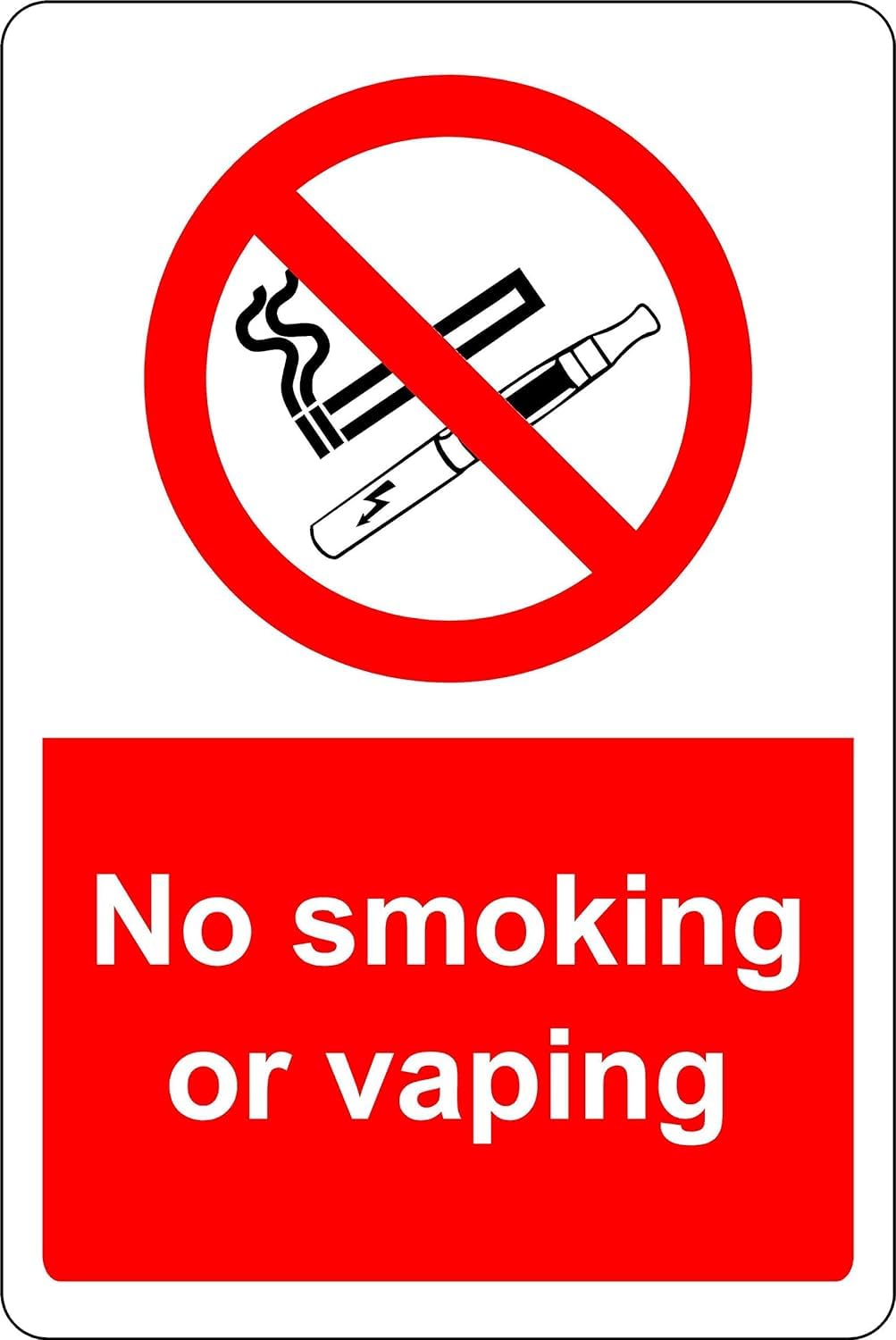 No smoking or vaping e-cigarette Safety sign - 1.2mm Rigid plastic 200mm x 150mm Case (Pack of 5)