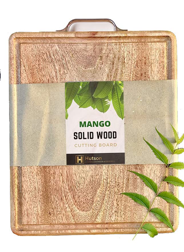 Image of Hutson Mango Wood Cutting Board 15 Inch with Juice Groove & Handle - Heavy Duty Wooden Chopping Board with Reinforced Edge Strips, Reversible Knife-Friendly Kitchen Board (15 inch Mango Groove)