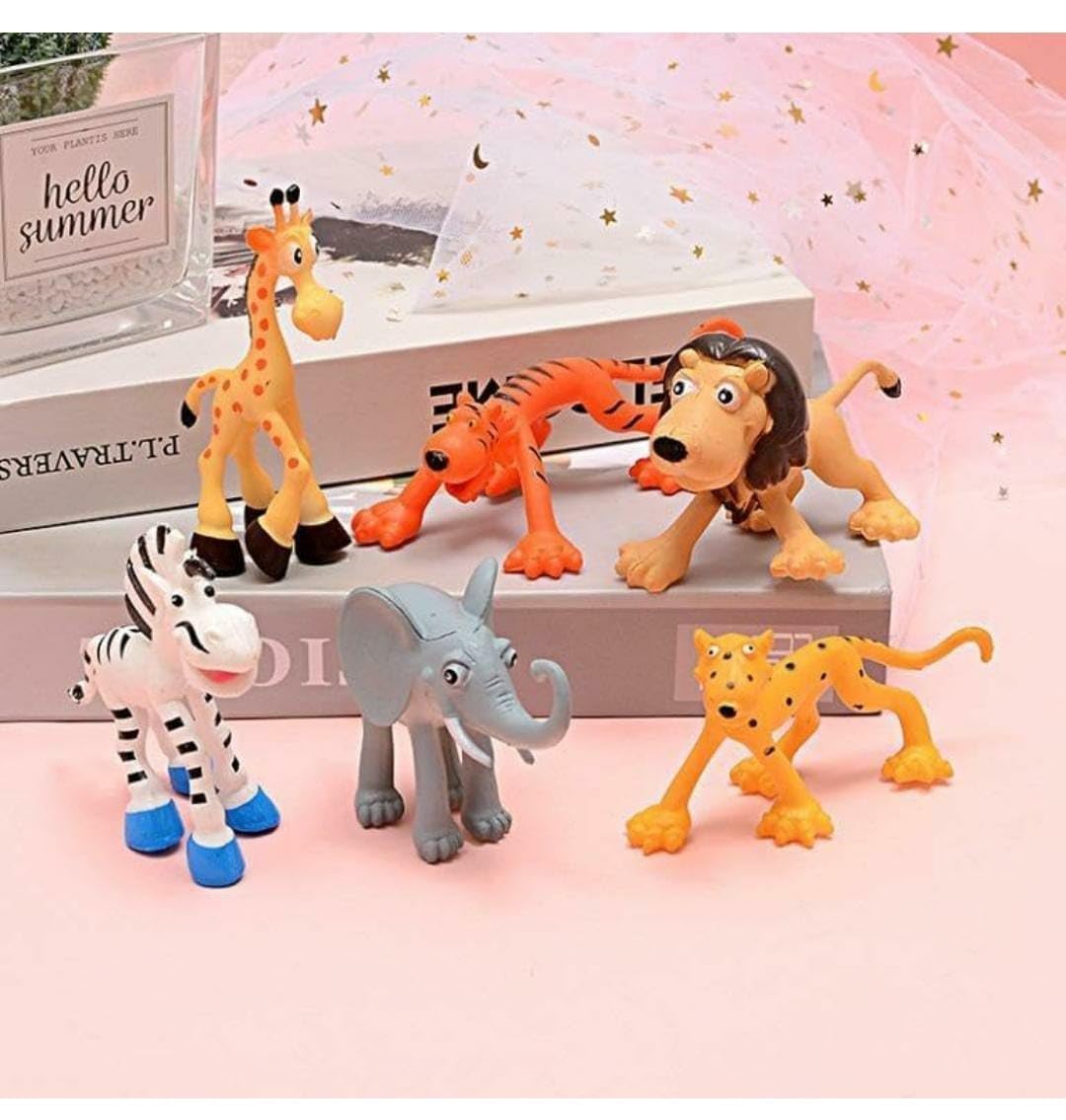 Mallexo Cute Jungle Animals Toy Playset of 6 PCS for Kids Attractive Cartoon Animal Figurine Toys for Girls and Boys Wildlife Safari Lion, Tiger & Elephant Animal Glossy Figure Item Best Birthday Gift - Image 3 thumbnail
