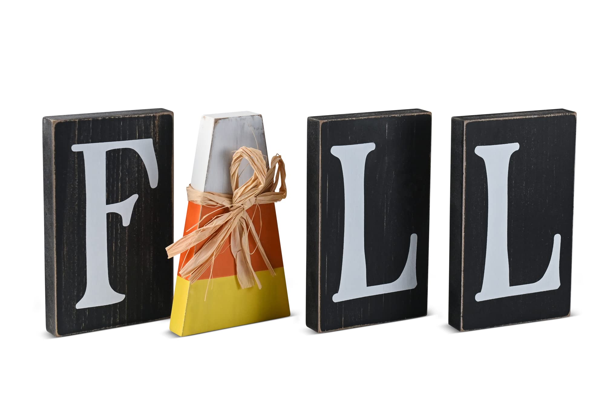 Ornativity Wooden Fall Shelf Blocks - Rustic Autumn Wooden Painted Candy Corn Centerpiece Shelf Sitters Farmhouse Mantel Shelves and Tabletop Home