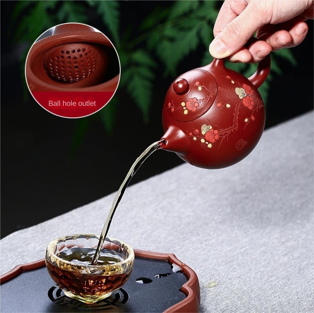 Theiere en Fonte Théière en Fonte 7oz/0.21L Théière Dahongpao Fleur De Prunier Peinte À La Main Pot De Fleurs Théière En Argile Violette Japonaise Théière Théière Fonte