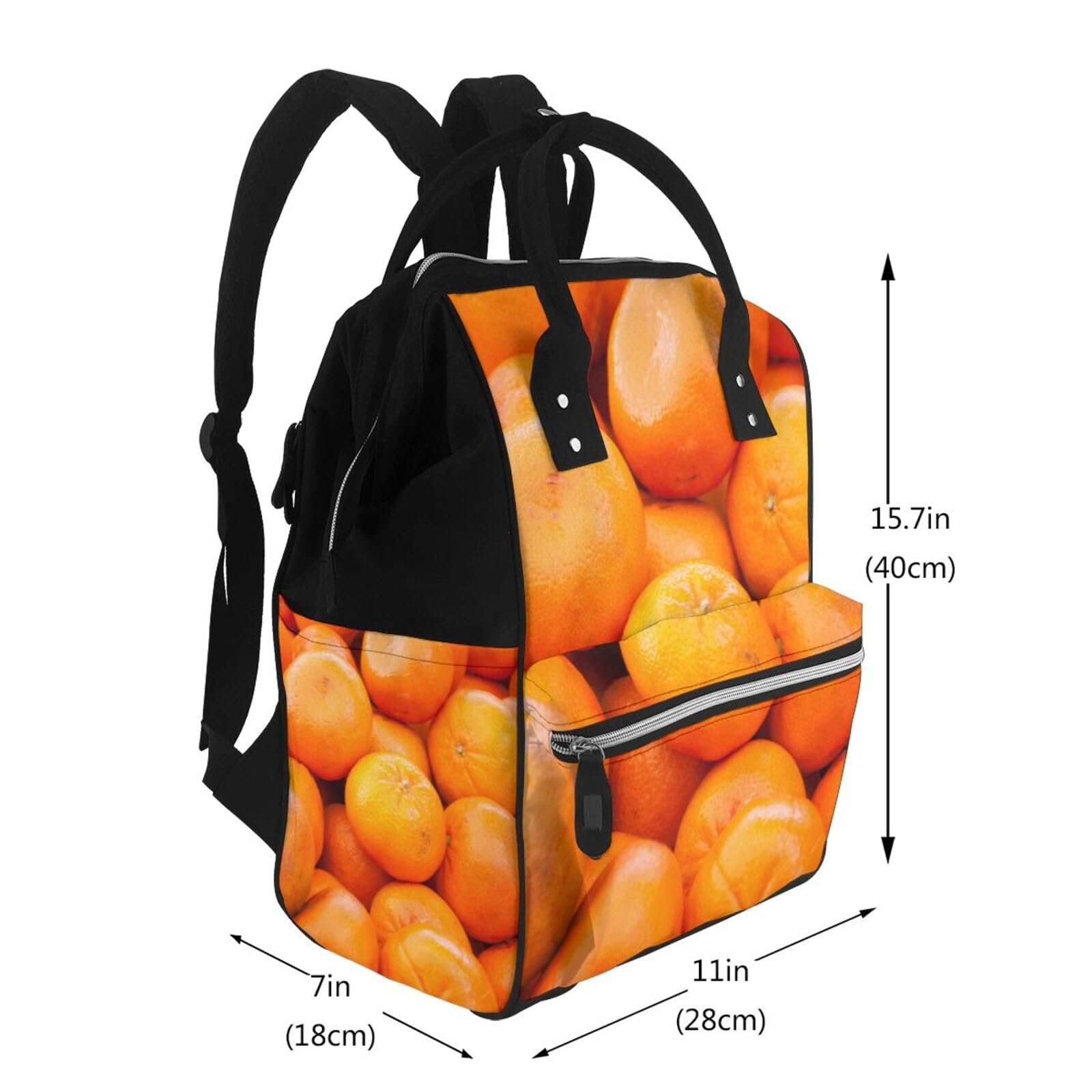 Bolsa de pañales con estampado naranja, multifunción, grande, para viajes, para mamá y papá, color negro, talla única, Negro, talla única