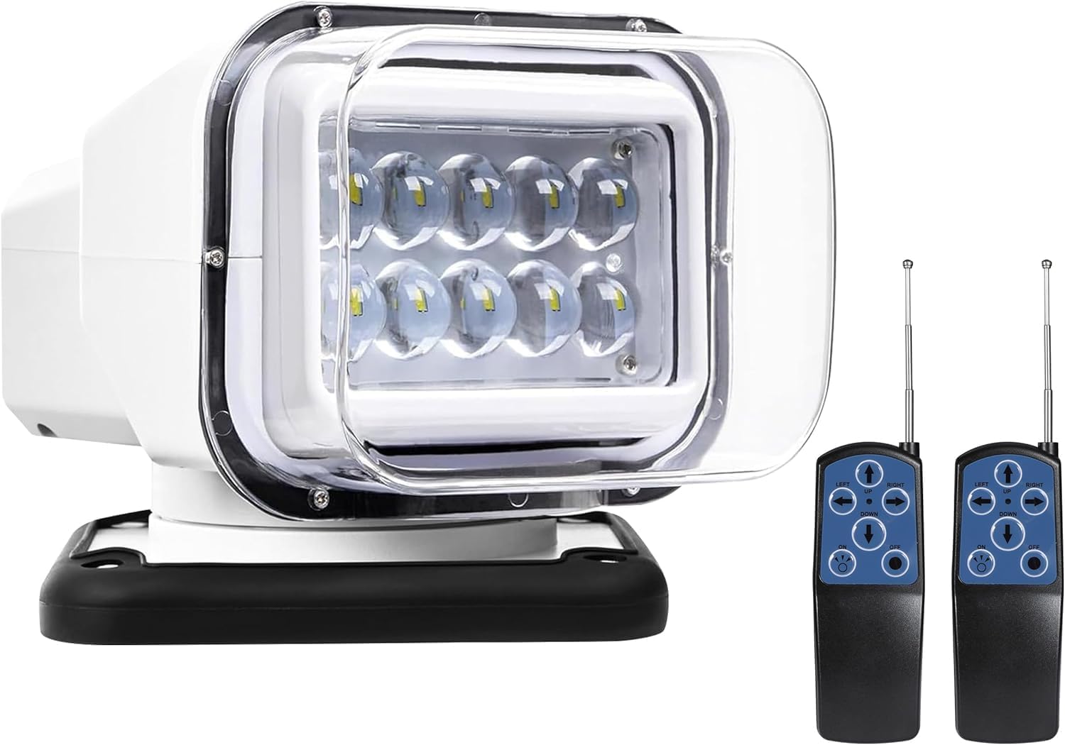 Remote Control Marine LED Searchlight for Boat Truck, 12V 24V 8 Inch Hunting Search Spotlight with 360 Rotating, Waterproof 50W 5000lm LED Spot Light for Off-Road, ATV, SUV, 6 Strong Magnets Built-in