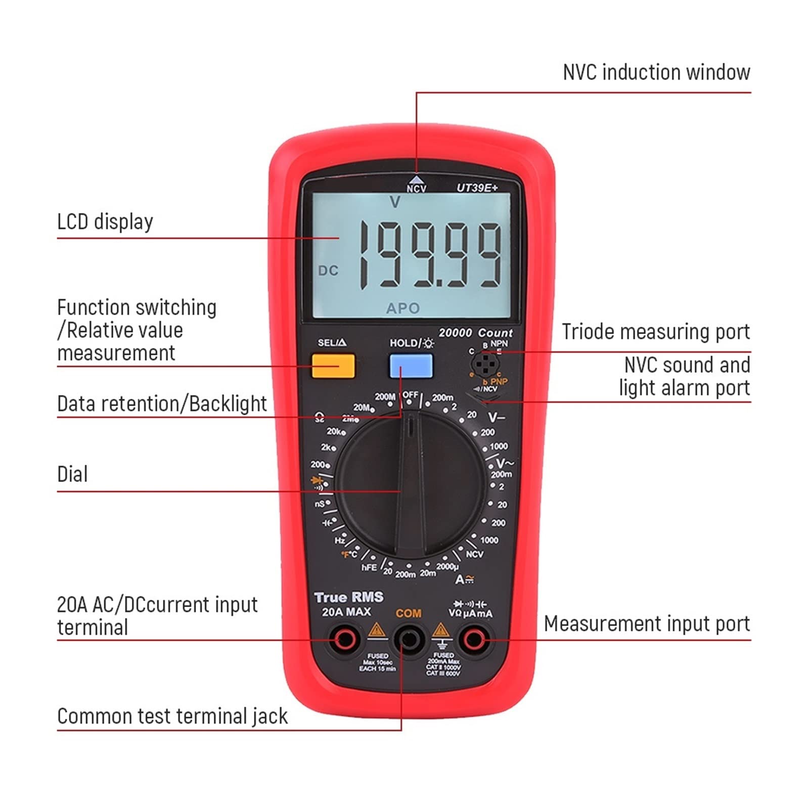 Multimètre numérique Intelligent Rechargeable Multimètre numérique AC Compteur portatif Compteur de Mesure de capacité 1000V Haute précision