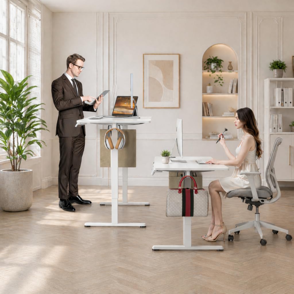Bureau réglable en Hauteur avec Ports USB-A/C 120 x 60 cm, Bureau électrique réglable, Bureau Assis-Debout, Table Informatique réglable, Standing Desk (Blanc, 120x60)