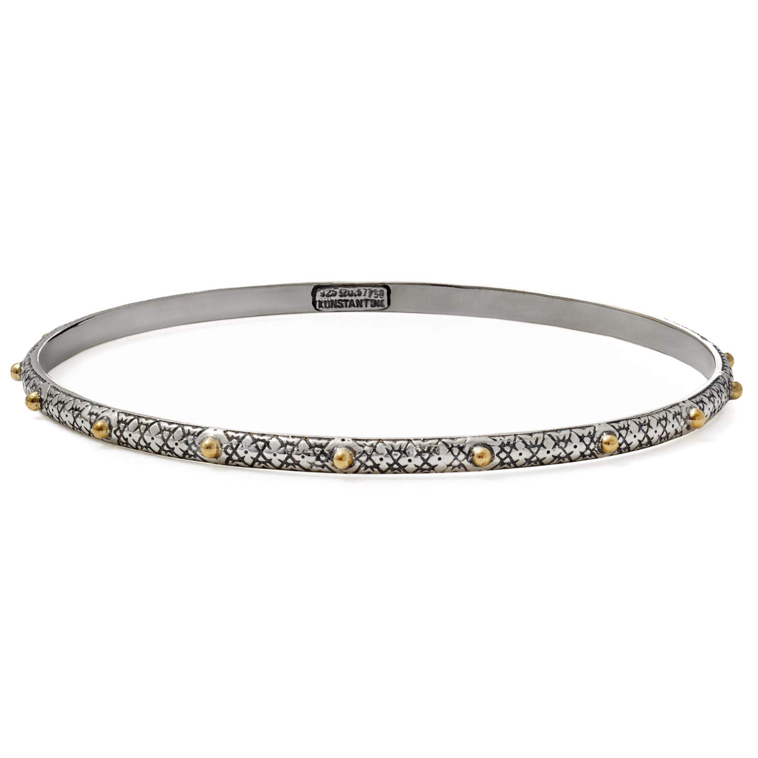 KonstantinoWomen's 925 Sterling Silver and 18K Gold Thin Dotted Bangle Bracelet, 7.5 Inches