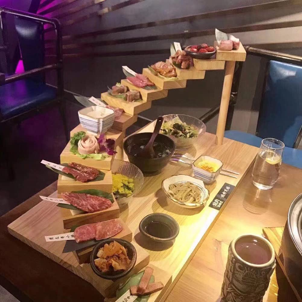 7 Escalones Escaleras Japonés Plato Sushi De Madera Sashimi Bandeja De Servir Creativo Giratorio Tabla De Sushi Plato Vajilla Para Casa Restaurante Barra Rectángulo