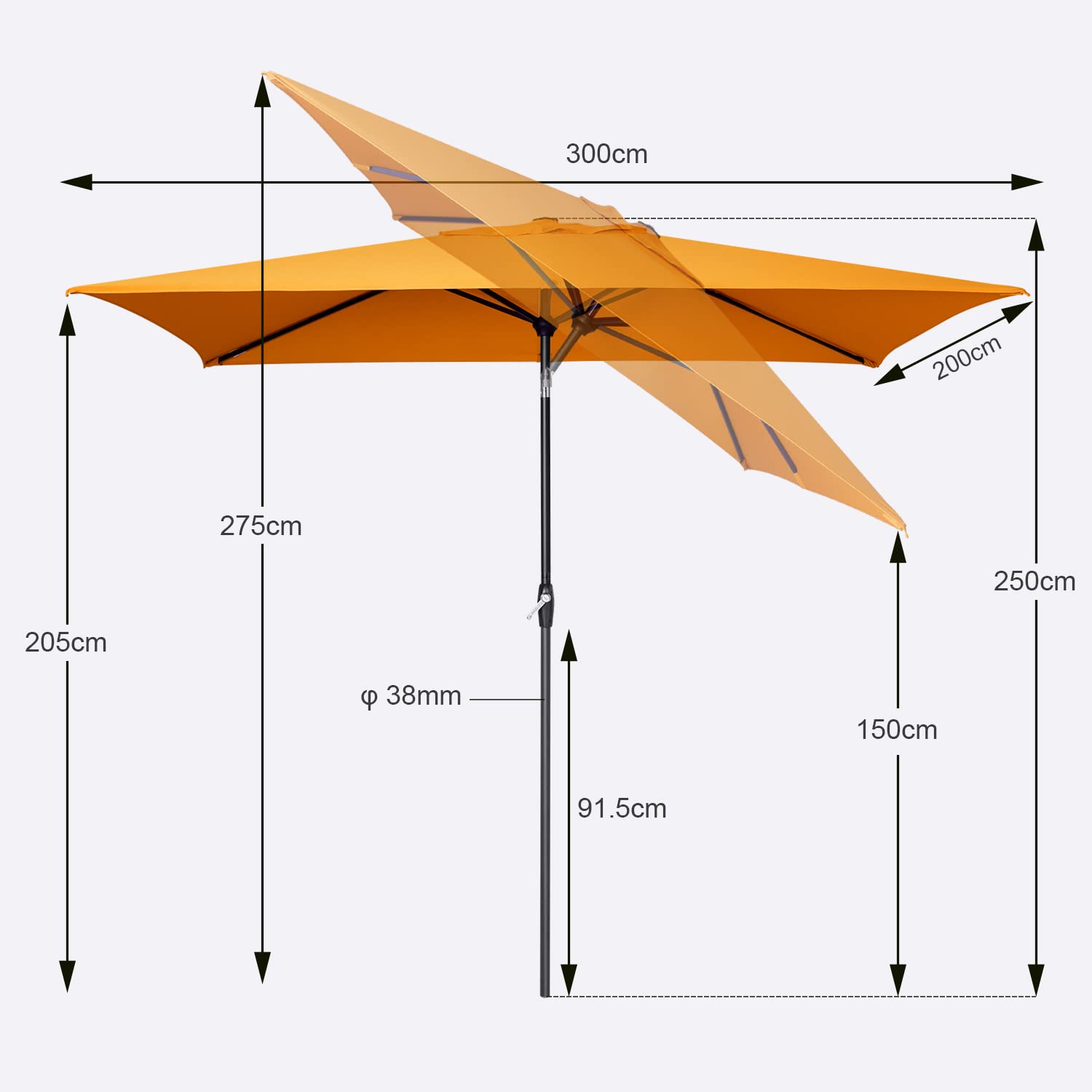 Sekey Aluminum Sonnenschirm mit Kurbel und Knicker,Sonnenschirm Rechteckig für Balkon Garten & Terrasse Sonnenschutz UV 50+