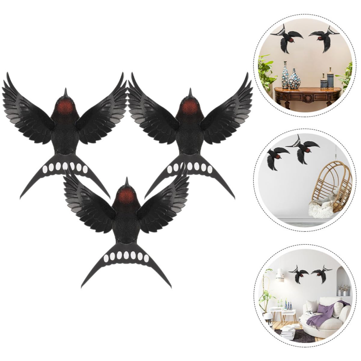 POPETPOP 4 Set Nido di Simulato di Rondine E Rondine Volante Decorazione per La Casa da Appendere alla Parete 3 Pezzi Miniature Peluche Arredamento Black Plastica 3 Pezzi * 4