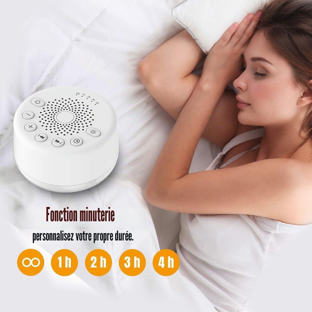 Easysleep Machine à bruit blanc avec 25 sons apaisants et veilleuses avec 32 niveaux de volume et 5 minuteries Fonction mémoire pour adultes, bébés et enfants (blanc)
