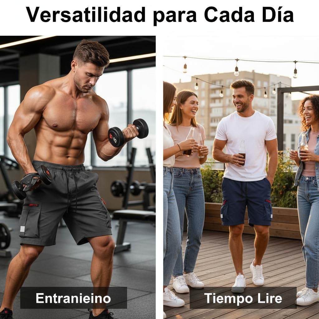 Pantalones Cortos Cargo Hombre Elástico Múltiples Bolsillos S-3XL