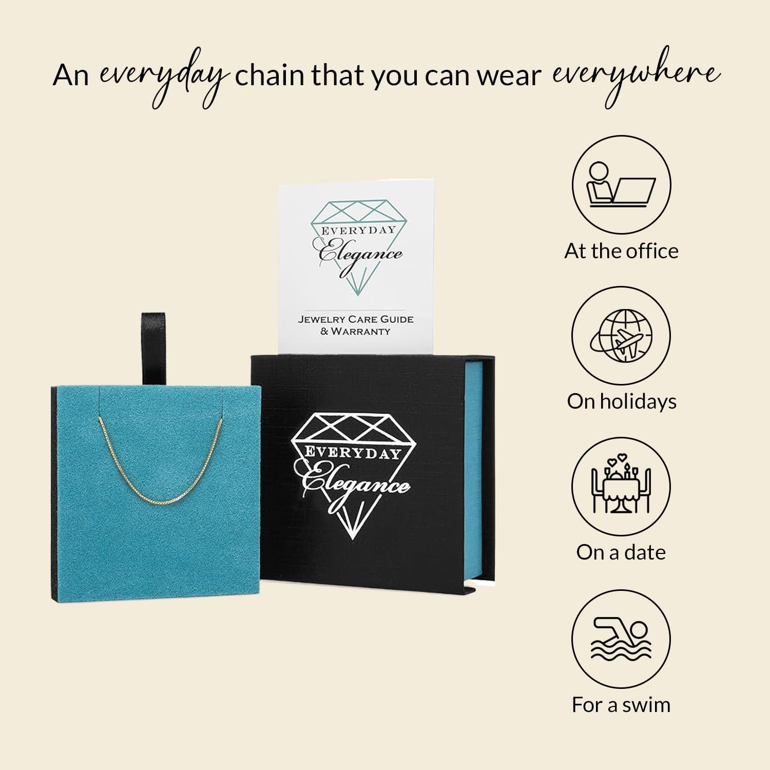 Everyday Elegance Solid 14K White, Yellow or Rose Gold Box Link Chain Necklace for Women Square Box Design| Spring Ring Clasp | 0.6mm or 1.0mm Thickness | 14 16 18 20 22 Inch Lengths With Gift Box - Image 7