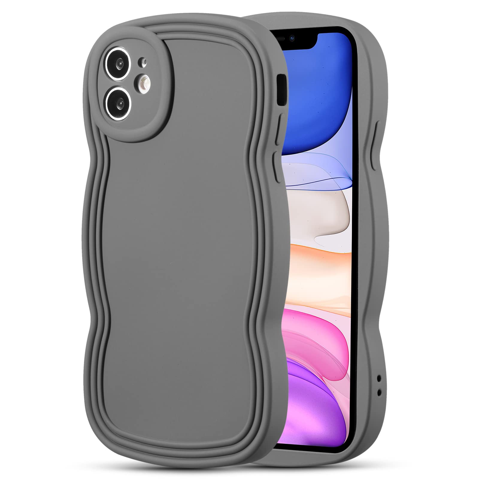XIZYO IPhone 11 Case 6.1 Inch, Cute Solid Color Curly Wave