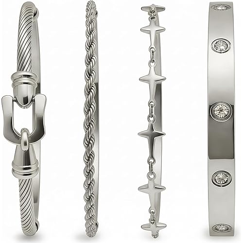 Silver Bracelets for Women ,Cartier Love Style Fashion Accessory ,Non Tarnish Tennis Bracelet Arm Cuff Stackable Bangles Set Dupes for Love Trendy Jewelry