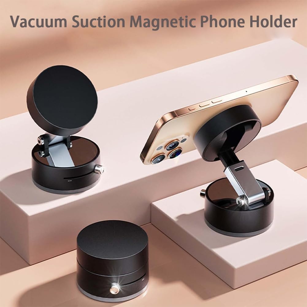 Ultra Magnetic Phone Holder, Foldable Car Phone Mount, Dashboard Phone Bracket, 360 Degree Rotation Vacuum Suction Cup, Adjustable Suction Vacuum Magnetic Phones Stand, for All Smartphones (2pcs F)