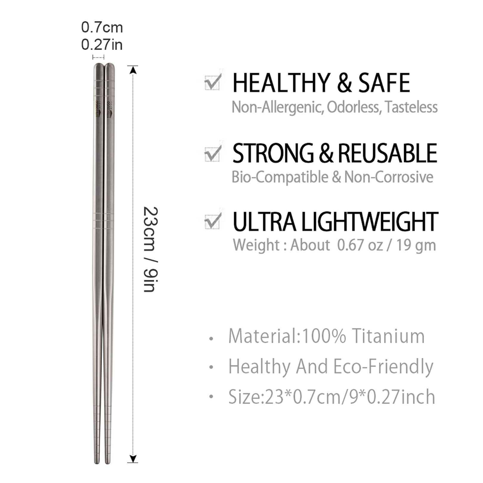 TITECOUGO Lightweight Titanium Metal Chopsticks Portable Camping Flatware for Kitchen House Cooking Meals Bean Noodles Wonton Sushi Food