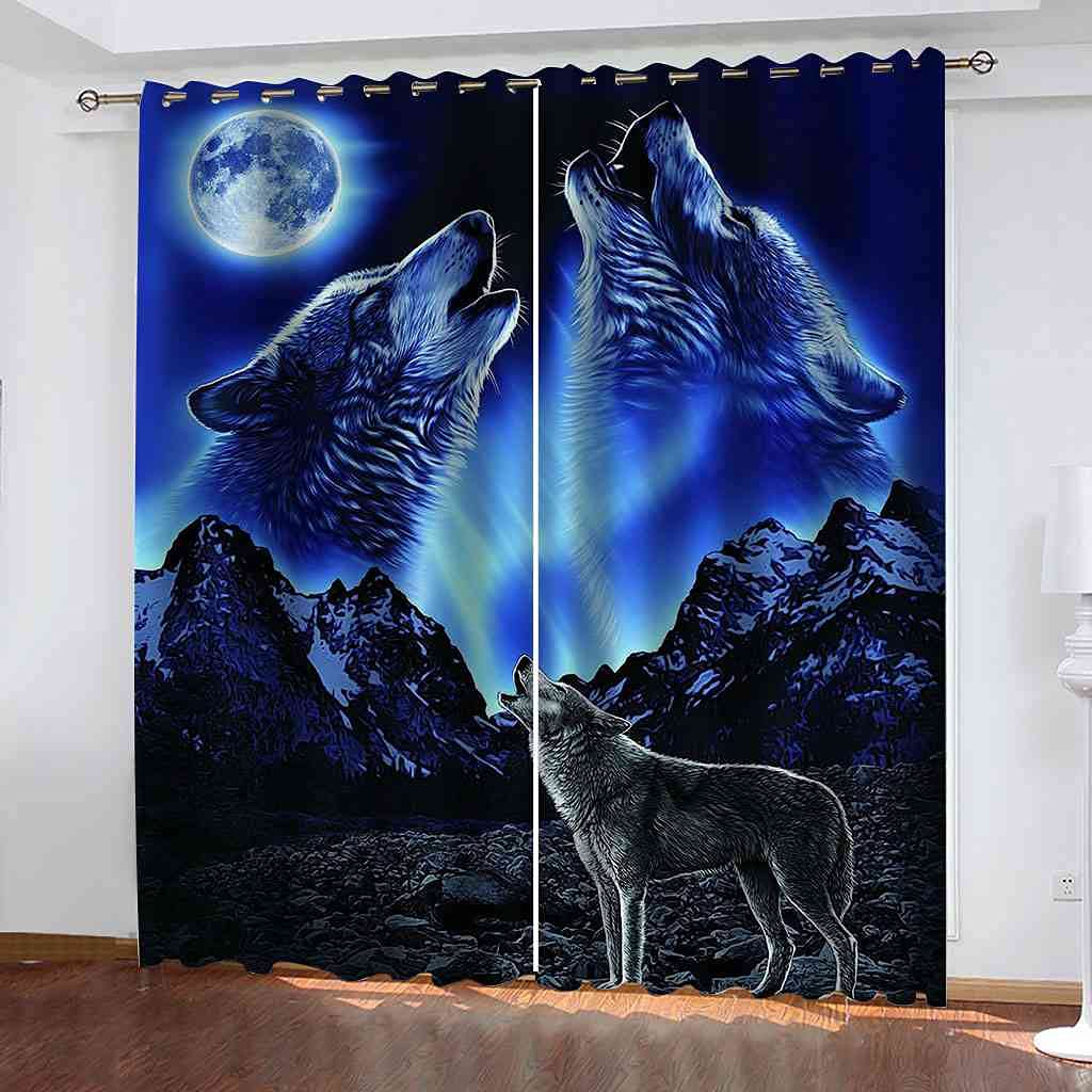 Rideaux occultants loup bleu 3D contre la lumière et le bruit de la chambre