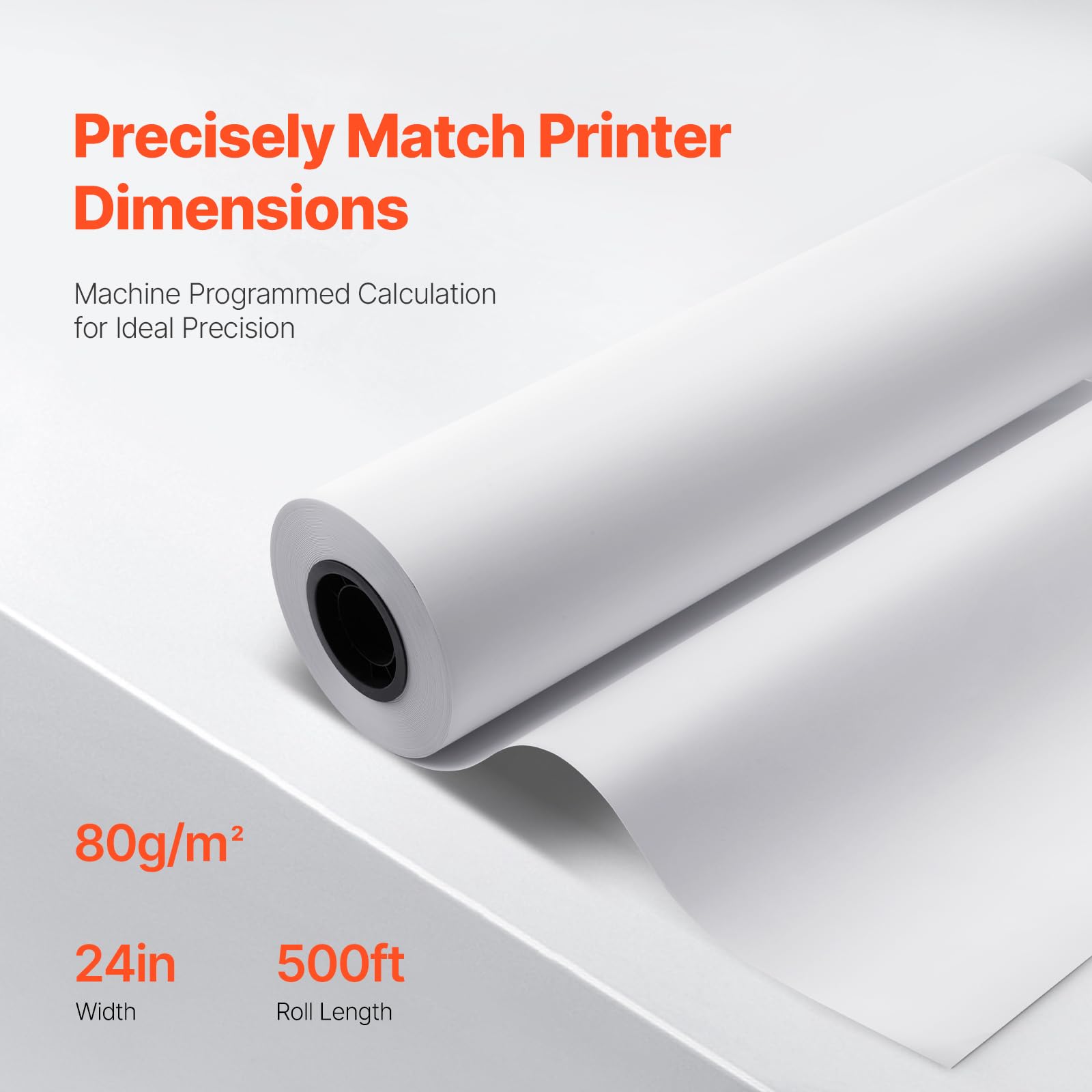 VEVOR Papel Bond CAD, 80 g/㎡, Ancho 609,6 mm, Longitud 152,4 m, 2 Rollos, Núcleo 76,2 mm, para Trazador, Dibujos CAD, Planos de Ingeniería, Blanco